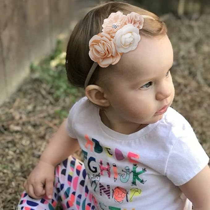 Baby Girl Headbands Nylon Flower Elastic Hairbands 3pcs Hair Accessories Gift for Newborn Infant Toddlers