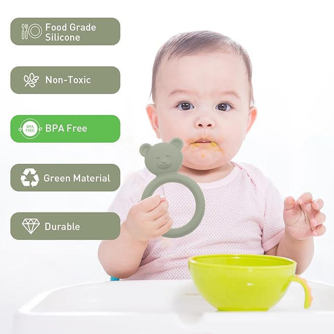 Silicone Baby Teether, Teething Toy Ring for Babies, Easy to Hold Design, BPA Free (Power Rose + Dusty Lilac)