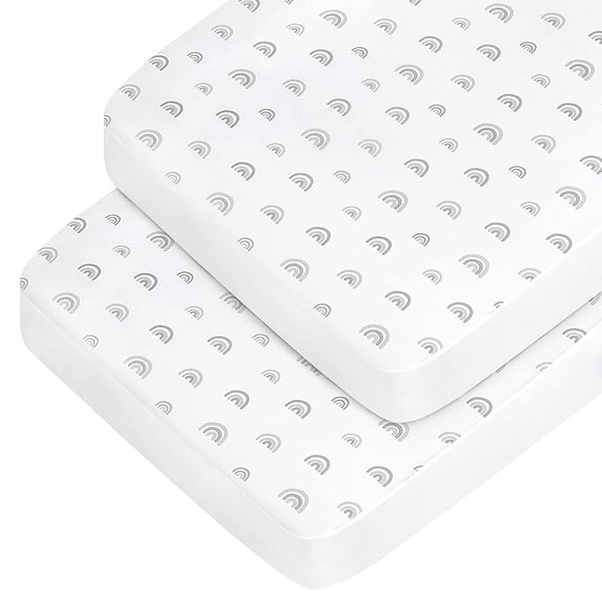 Crib Sheets Boy Girl, 2 Pack Baby Crib Sheets for Standard Crib Mattress & Toddler Bed Mattress, Snug Fit Breathable Soft Fitted Crib Sheet, Gray Rainbow
