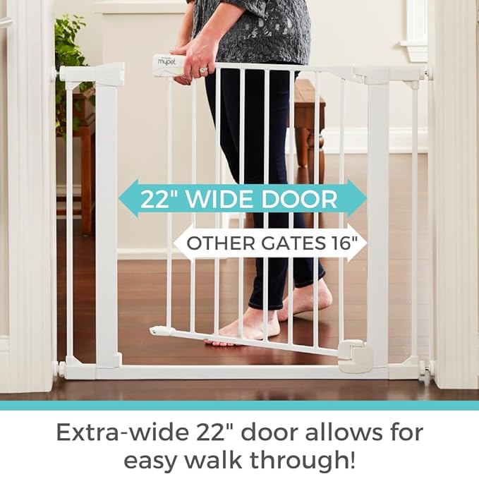 Toddleroo by North States - Extra Wide Bright Choice Baby Gate: Pressure Mounted Baby Gate for Doorways with Glow in the Dark Handle - Adjustable 29.75 to 52 Inches Wide - 30 Inches Tall - White