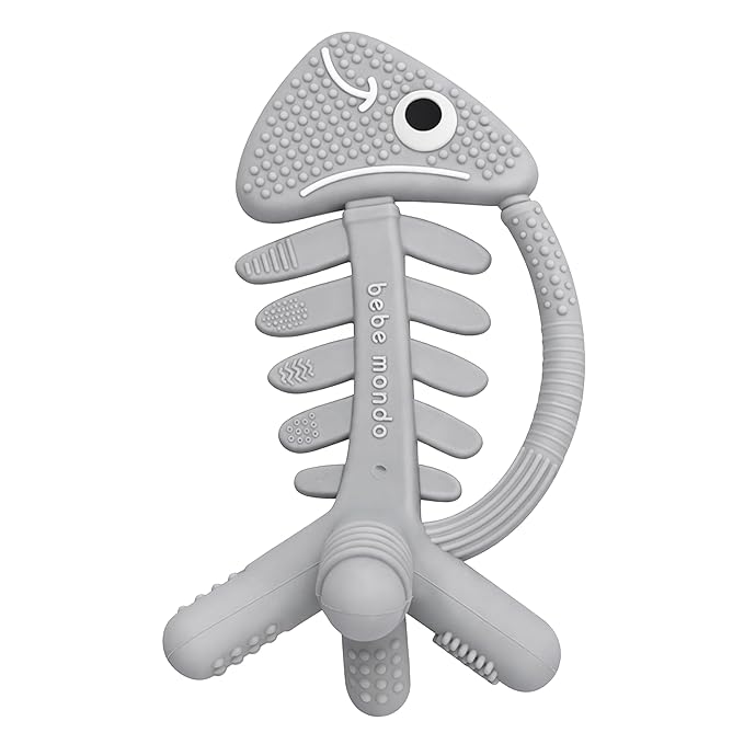 3 in 1 Infant Toys, Baby Teething Toys 3–6 6–12 Months, Teethers for Babies 0–3–6–12 Months for Teething Relief, Baby Gift, Baby Teether Toys, Silicone Sensory Toys, USA Patent Pending, Fish (Gray)