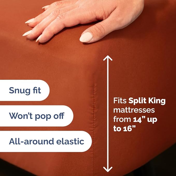 Split Head King Sheet Set – 4 Piece Flex Split Top King Sheets for Adjustable Beds - Fits 14” to 16" Mattress w/ Deep Pockets - Soft, Breathable & Cooling - Luxury Bedding & Wrinkle Free - Terracotta