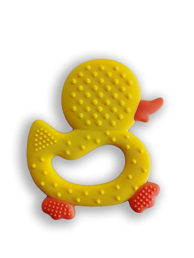 [BabyBite] Baby Teething Toys Cute Duck Teether for Sensory and Developmental Play for Baby and Toddler 100% BPA Free Food Grade Silicone (Yellow)