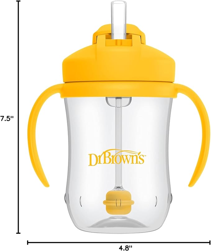 Dr. Brown's Milestones Baby's First Straw Cup, Training Cup with Weighted Straw, 9oz/270mL, Vintage Yellow, BPA Free, 6m+