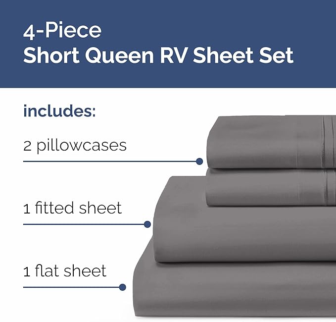 Short Queen RV Size 4 Piece Sheet Set - Comfy Breathable & Cooling Bed Sheets Set - Hotel Luxury Bedding for Women, Men, Kids, Teens, Boys & Girls - Deep Pockets & Ultra-Soft - Oeko-Tex - Dark Grey