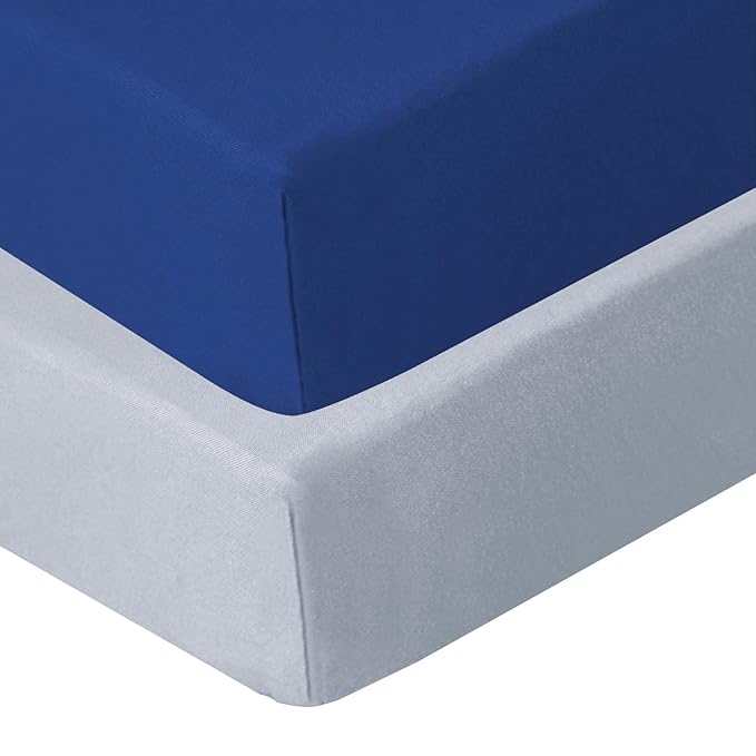 Biloban Pack and Play Sheets Fitted, 2 Pack Pack and Play Sheet Fits for Graco Pack n Play Mattress, Neutral Playard Sheets for Baby Boys and Girl, Light Grey & Navy
