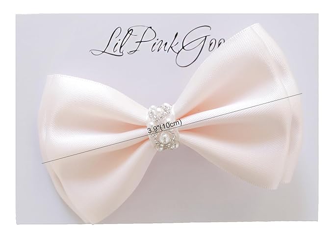 0-12 Newborn Baby Baptism Pearl Headband or Clip with Bow in WHITE Christening Headband with Satin Bow, Pearl Rhinestone Band (Light Pink Clip, 1 Count (Pack of 1))