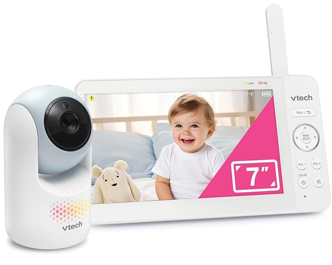 VTech 7" Baby Monitor with IPS Screen, Pan Tilt Zoom Camera, No WiFi Video Baby Monitor, Multi-Color Night Light, 2-Way Talk, Lullabies, Long Battery Life Long Range: Advanced HQ Max Blue