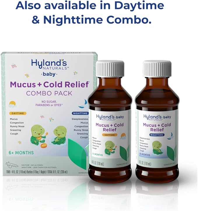 Hyland's Baby Mucus and Cold Relief, Daytime Baby Medicine, Infant Cold and Cough Remedy, Decongestant, 4 Fluid Ounce (Pack of 2)