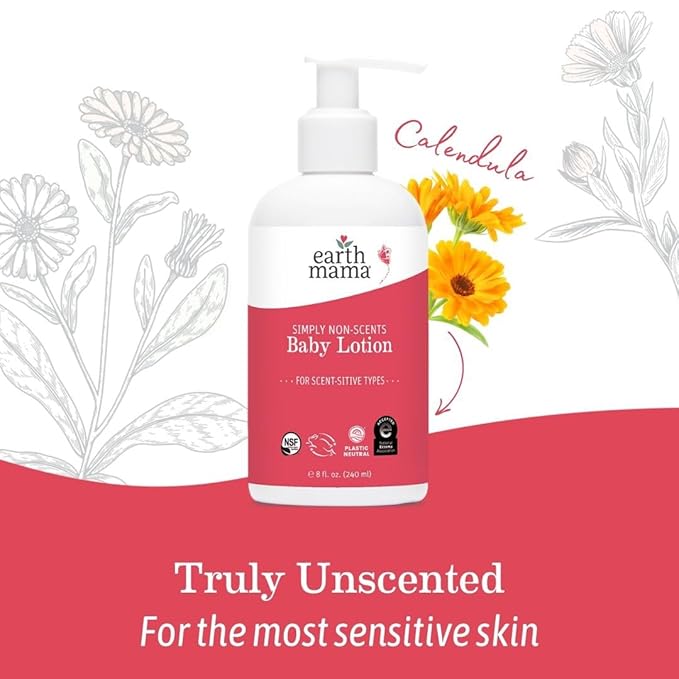 Earth Mama Simply Non-Scents Baby Lotion for Dry Skin, Calendula Cream for Newborn Skin Care, Organic Moisturizer for Children with Aloe Juice, Rooibos, & Shea Butter, Fragrance Free, 8-Fluid Ounce