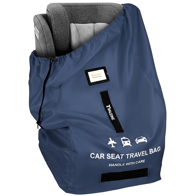 BALEINE Car Seat Travel Bag for Airplane, Water-Resistant Car Seat Bags for Air Travel, Foldable Cover with 3 Handles, Fits Toddler Carseat, Convertible and Booster Seats(Blue)
