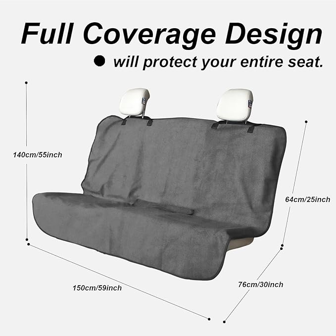 Back Seat Cover Protector for Dogs and Kids, Universal Waterproof Towel Rear Bench Seat Cover for Car, Truck, Van & SUV, Machine-Washable Backseat Car Covers (Gray, 1pcs Rear Seat)