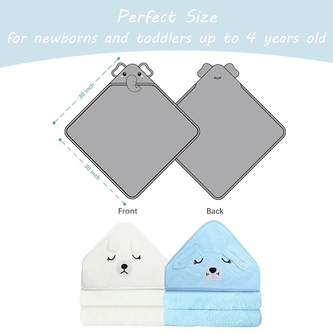 2 Pack Hooded Baby Towel - Premium Soft Bath Towel for Bathtub for Babie, Newborn, Infant - Ultra Absorbent, Natural Baby Stuff Towel for Boy and Girl (White & Blue)