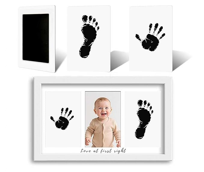 Inkless Baby Hand and Footprint Kit - No Mess Ink Pad for Handprint Girl - Clean Touch Dog Paw Print Kit, Personalized Baby Shower Gifts, Nursery Newborn Keepsake Frame(White)
