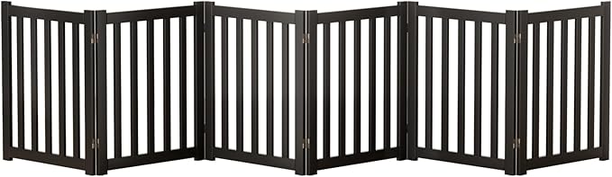 6-Panel Solid Wood Dog Gate - Freestanding Folding Pet Gate for Doorways, Stairs, Indoor, 24" Height, No Installation Needed, Black
