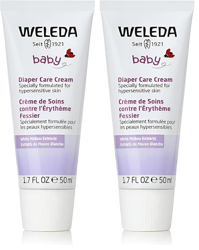Weleda Baby White Mallow Diaper Care Cream, 1.7 Fluid Ounce, Fragrance Free Plant Rich Protection with White Mallow, Pansy, Sesame and Coconut Oils (Pack of 2)