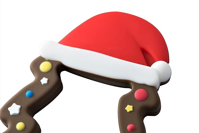 Jimibaby Silicone Teether - First Christmas Teething Toy for Baby Boys & Girls, Ideal Stocking Stuffer, Comes with Gift Package (Christmas Hat & Chocolate)
