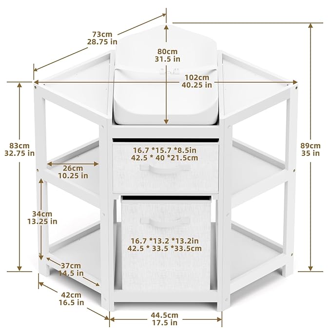 YUFU Baby Corner Changing Table with Storage Drawers, Portable Diaper Changing Station with Baby Changing Pad, Modern Wood Changing Table Dresser for Infants and Toddlers (White)