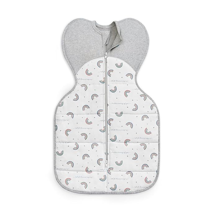 Love to Dream Warm Swaddle UP 2.5 TOG Baby Sleep Sack for Autumn & Winter | Arms Up Position for Self-Soothing, Calms Startle Reflex | Small 8–13 lbs, White Rainbow Dream