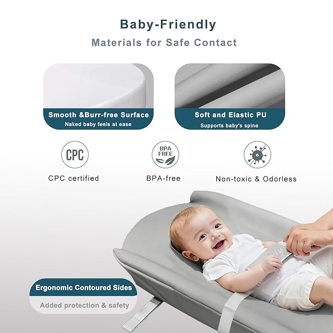 Wipeable Baby Changing Pad for Dresser, Portable Changing Pad with Restraining Belt, Soft & Non-Slip Waterproof Lightweight Changing Table Pad, Easy to Clean for On The Go Diaper Change (Gray)