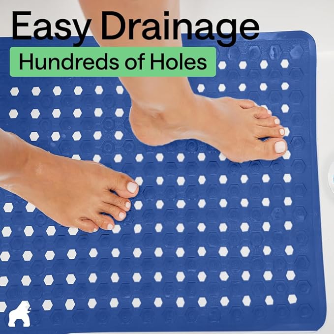 GORILLA GRIP Patented Square Shower Stall Mat, Small Bathtub Floor Mats for Stand Up Showers, Suction Cups, Drain Holes, Machine Wash, Soft on Feet, Bathroom Accessories 21x21 Inch, Royal Blue Opaque