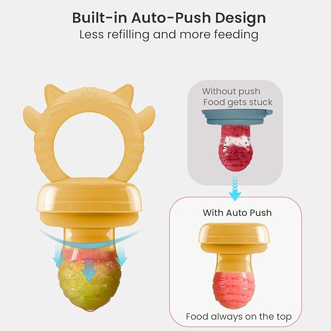 Baby Food Fruit Feeder Pacifier with Freezer Tray | Auto-Push Silicone Baby Feeder, Safely Introduce Fresh + Frozen Food - Breastmilk Popsicles for Teething Relief Babies 4 Months+