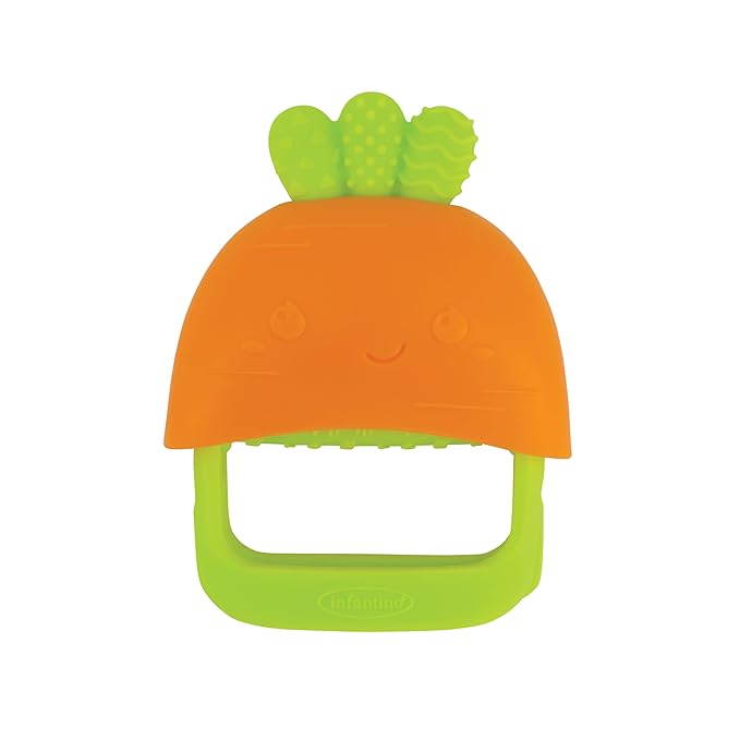Infantino Handy Dandy Teething Mitt – Soft Silicone Teether for Babies, Develops Grasping Skills, Easy to Clean, Orange Carrot