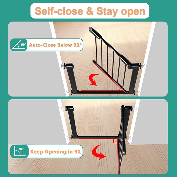Fairy Baby Narrow Easy Install Baby Gate, 25.6"-28.3" Wide Metal Pet Gate for Small Stairs and Doorways, Auto Close NO Drilling Safety Child Gate for Toddler, No Extensions, Black