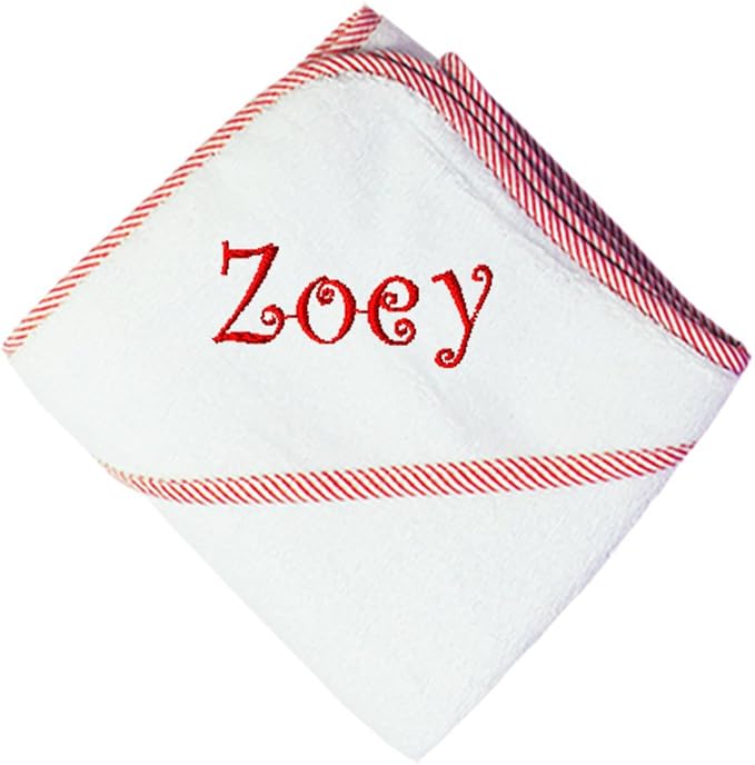 Custom Personalized Embroidered White w/Red Cotton Bath Baby Hooded Towel