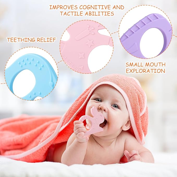 BEBOAN Silicone Baby Teething Toys, 5 Pack Cute Baby Teether Teething Ring Chew Toys Frozen Teether, BPA Free Easy to Grip Gifts for Infant Girls Boys 3 Months +
