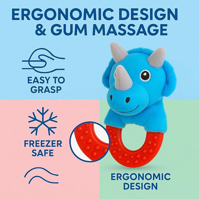 Wristy Buddy Teething Ring for Babies 0-6 8 10 12 Months | Cute Soft Animal Teething Toys & Gloves | Baby Teething Relief Toy Pack | Infant Chew Toys for 3-6 Months, 1 2 3 Years