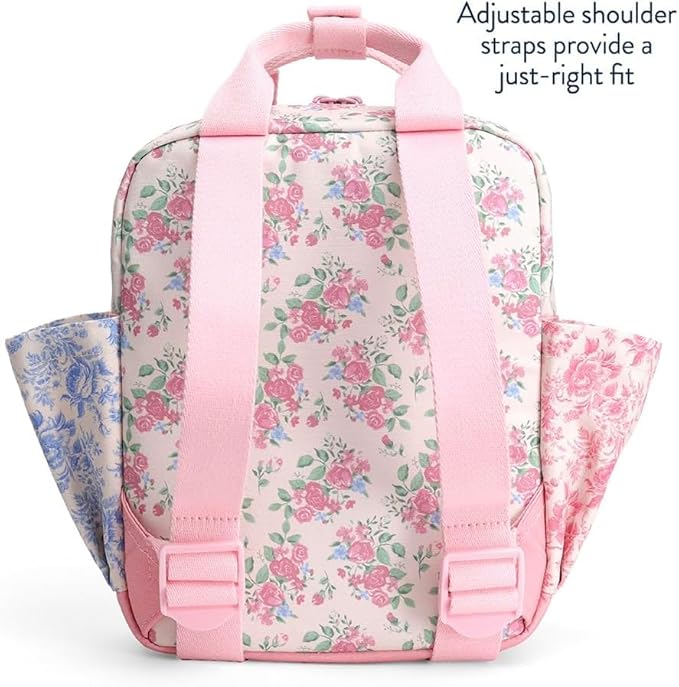 Itzy Ritzy Toddler Backpack - Daycare Bag - Features Adjustable Shoulder Straps, 2 Side Pockets & Spacious Interior with Wipeable Fabric Lining & Name Label, Ribbons & Roses Backpack