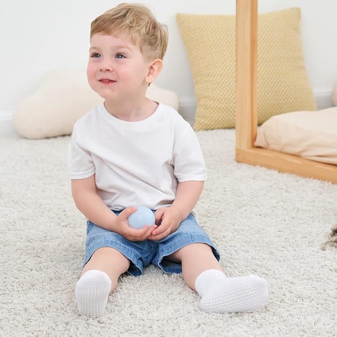 ZAPLES Baby Non Slip Grip Crew Socks with Anti Skid Soles for Infants Toddlers Kids Boys Girls