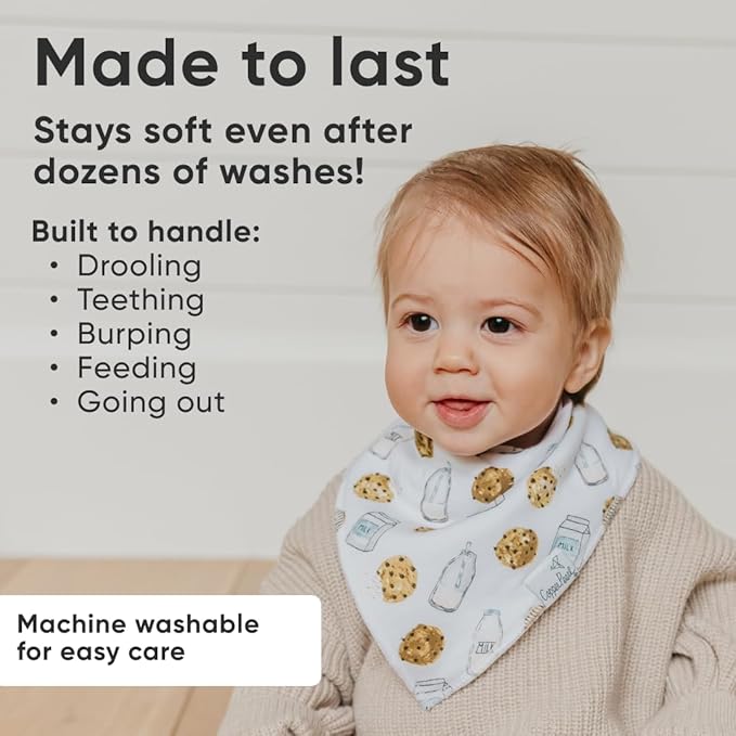 Copper Pearl 4 Pack Soft Cotton Baby Bibs for Drooling and Teething, Absorbent Drool Bibs for Baby Girl and Boy, Adjustable to Fit Newborns to Toddlers, Tons of Styles (Chip)