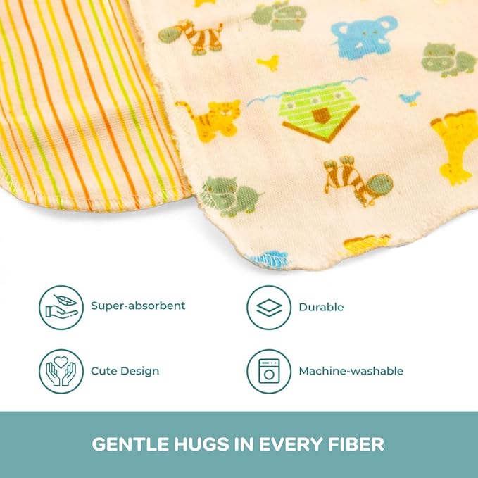 Spasilk Hooded Bath Towel and Washcloths Set for Newborns, 1 Soft Terry Baby Towel and 3 Baby Washcloths, Baby Essentials, Ideal, One Size, Yellow Ark