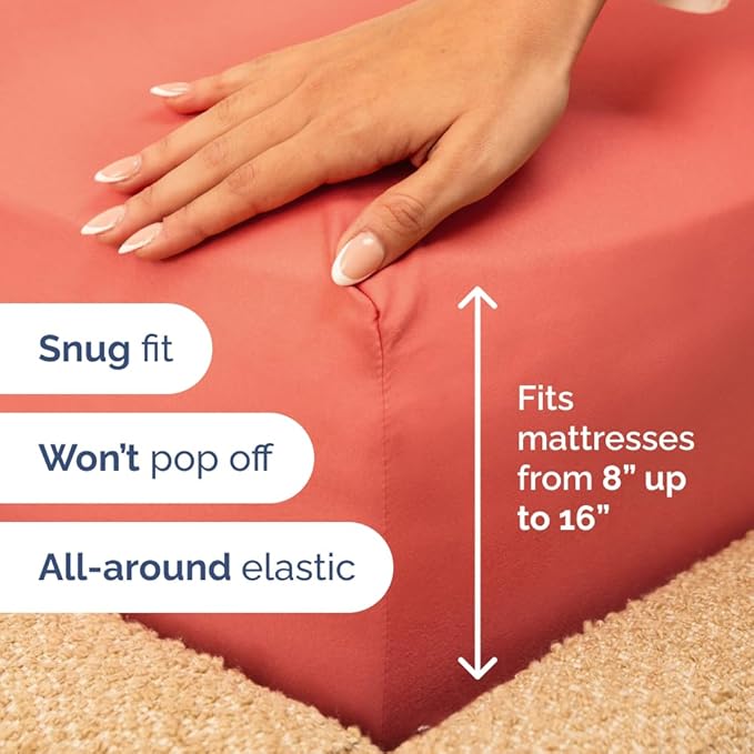 Full XL Bed Sheet Set - 4 Piece Extra Long Extended Full XL Sheets - Soft, Breathable & Cooling - Fits 8" to 16" Mattress with Deep Pockets - 54" x 80" - Easy-Fit, Wrinkle and Fade Resistant - Coral