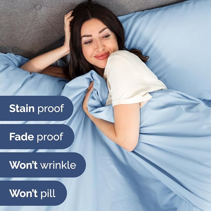Split Head King Sheet Set – 4 Piece Flex Split Top King Sheets for Adjustable Beds - Fits 14” to 16" Mattress w/ Deep Pockets - Soft, Breathable & Cooling - Luxury Bedding & Wrinkle Free - Light Blue