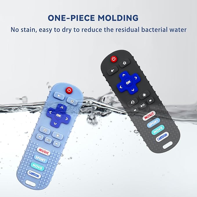 2PCS Baby Remote Control Toy, Soft Silicone Baby Remote Control Shape Teethers Toys for Babies 3 6 12 18 Month(Black + Blue)