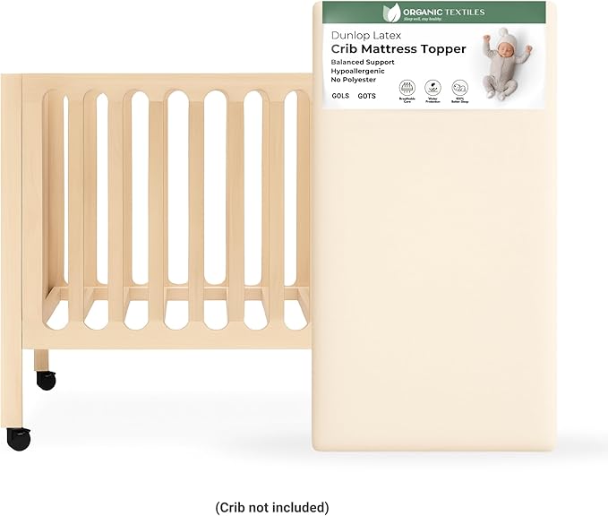 ORGANIC TEXTILES Organic Baby Mattress Topper with Water Resistant Removable Cotton Cover - GOLS/GOTS Certified - Breathable - 2" Cradle (36"x18")