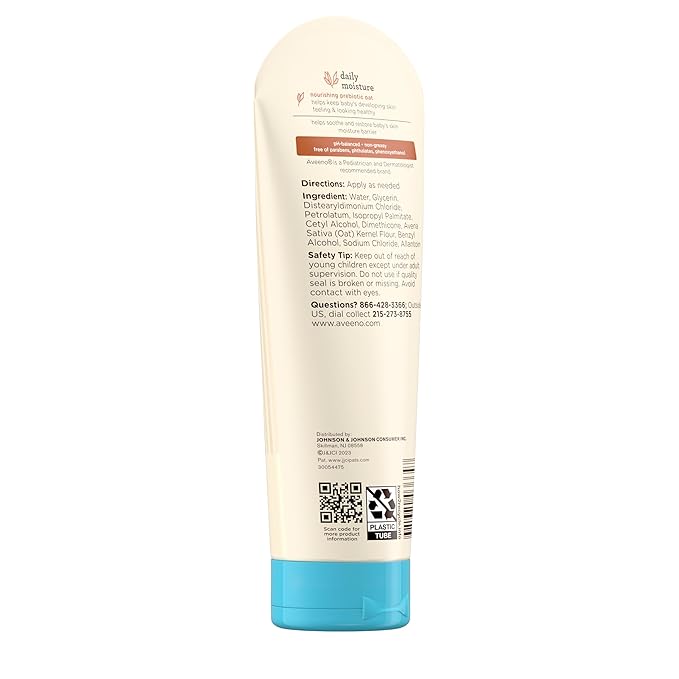 Aveeno Baby Daily Moisture Body Lotion for Sensitive Skin, Hypoallergenic Moisturizing Baby Lotion with Nourishing Oatmeal to Deeply Moisturize Baby's Skin, Fragrance-Free, 8 fl. oz