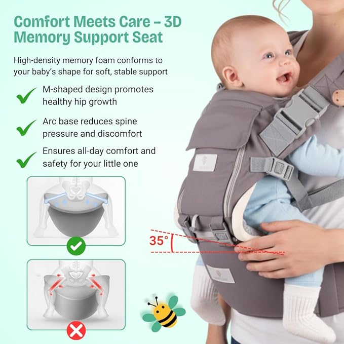Baby Hip Carrier with Seat Ergonomic Carrier for Newborns to Toddlers, Multi-Position Design with Back Support, Breathable and Adjustable for Comfortable Baby Travel (Grey)