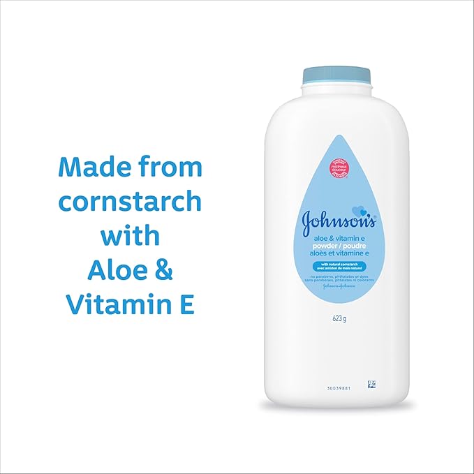 Johnson's Baby Powder with Naturally Derived Cornstarch, Aloe & Vitamin E for Delicate Skin, Hypoallergenic, Free of Parabens, Phthalates & Dyes for Gentle Baby Skin Care, 22 oz, 3 Pack