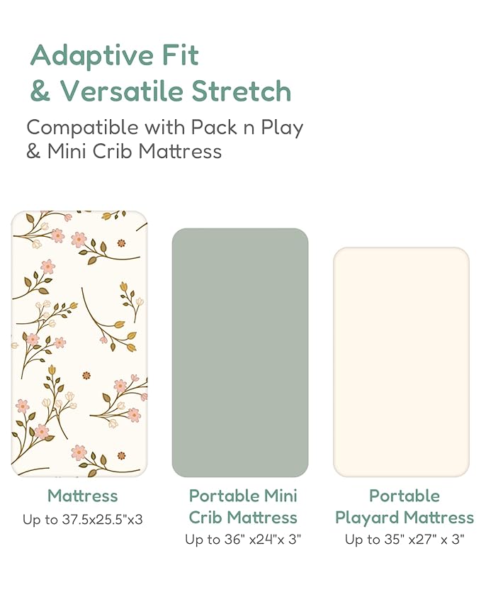 Pack and Play Sheets Fitted 2 Pack, 38x26 Graco Pack n Play Sheets for Playard & Travel Crib Mattress, Ultra Soft Jersey Knit, Breathable Stretchy Deep Pocket, Compatible with Mini Cribs