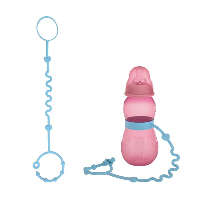 Nuby Silicone Bungee Set - (4-Piece) Tether Set for Pacifiers and Baby Bottles - 0+ Months