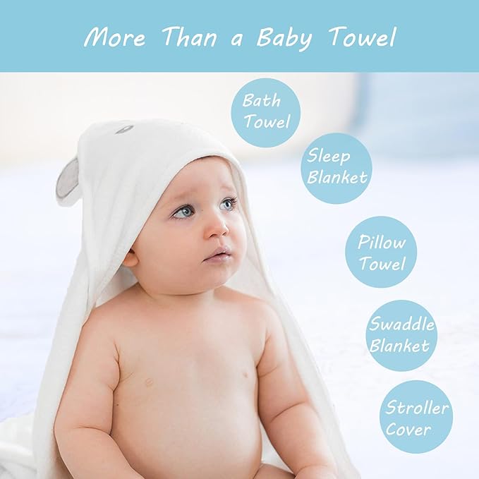2 Pack Hooded Baby Towels - Premium Ultra Soft Organic Baby Bath Towel – Absorbent and Hypoallergenic Towels for Baby Boy Girl, Toddler, Newborn Essentials (Grey & Orange : Bear)
