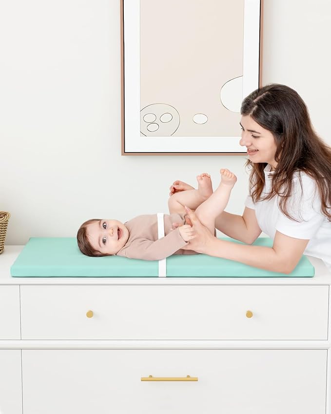 YACODAVO Wipeable Baby Changing Pad for Dresser and Table, Cozy Diaper Changing Pad with Waterproof & Wipe-Clean Leather Cover, Standard Size (31.5" L x 15.8" W), Green