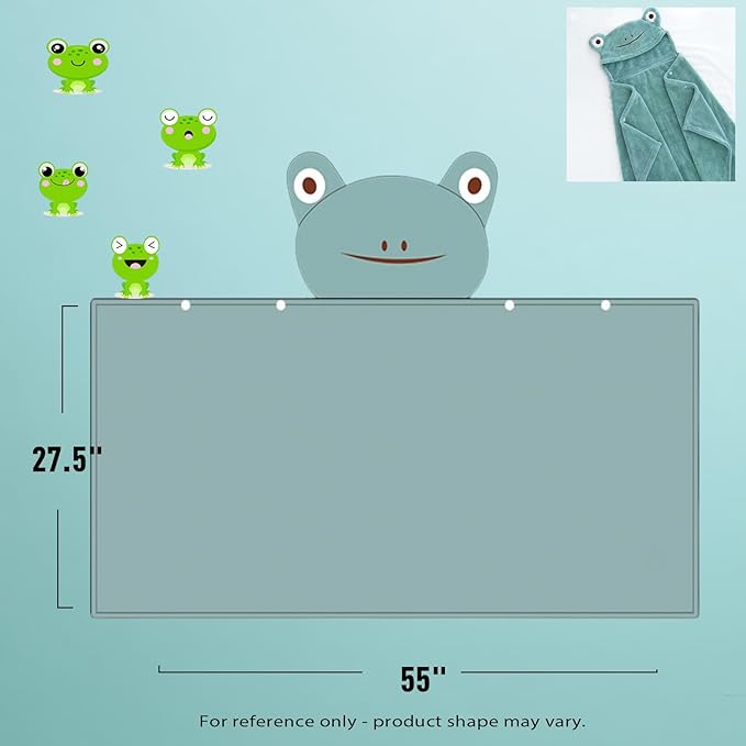 Toddler Bath Towel Baby Towels with Hood 27.5"X55" Ultra Absorbent Soft Bathrobe Blanket Kids Shower Towel for Girls and Boys(Greenish-Blue)
