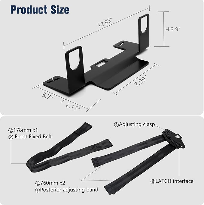 ISOFIX Universal Car Seat Mount Bracket, Child Safety Car Seat Latch Anchor Kit, Steel Seat Latch Interface Bracket for SUVs, MPVs, and Off-Road Vehicles, 330*145*104/110mm