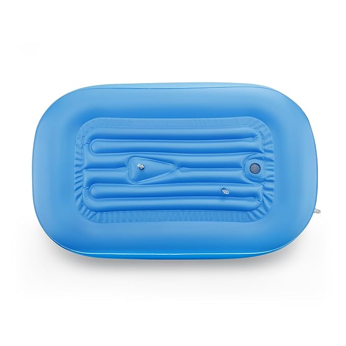 PandaEar Inflatable Dinosaur Baby Bathtub, Foldable Baby Infant Bath Tub Toddler Bathtub with Air Pump, Portable Travel Non-Slip Shower Basin Mini Air Swimming Pool for Newborn (Blue)