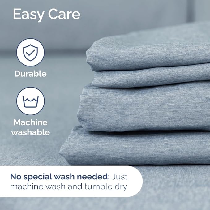 Split Head King Sheet Set – 4 Piece Flex Split Top King Sheets for Adjustable Beds - Fits 14” to 16" Mattress w/ Deep Pockets - Breathable & Cooling - Luxury Bedding and Wrinkle Free - Heathered Blue